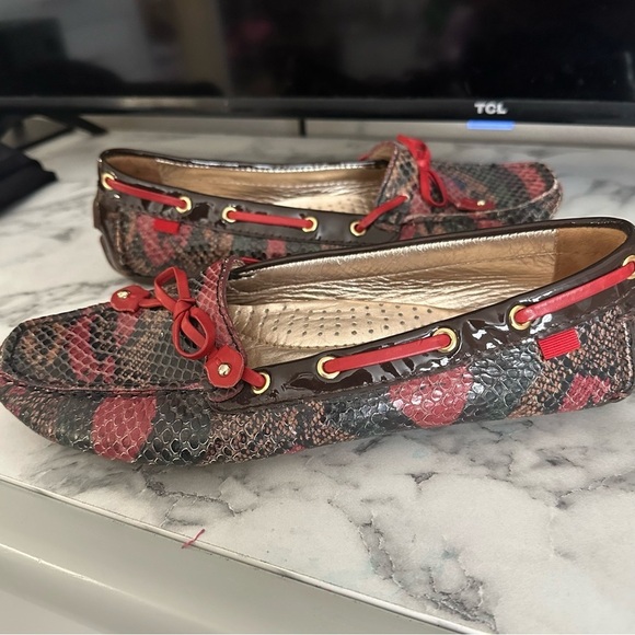 Marc Joseph New York Cypress Hill Exotic Leather Driving Loafers Sz 7 Red Brw - Picture 3 of 11